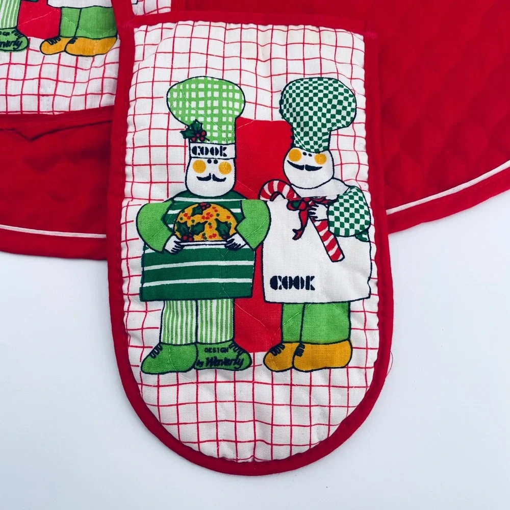 Vintage Half Apron Christmas Holiday Cooking Apron‎ with Matching Pot Holder